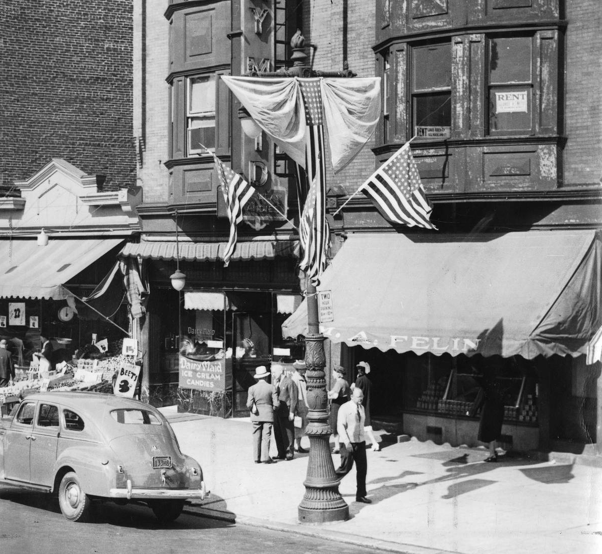 The Logan Business & Improvement League decorated with flags to welcome those attending the GOP convention in 1940 | Special Collections Research Center, Temple University Libraries, Philadelphia, PA