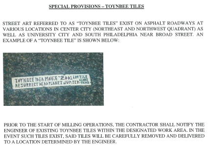 Toynbee Tile Preservation Provision in Streets Dept. Paving Contract