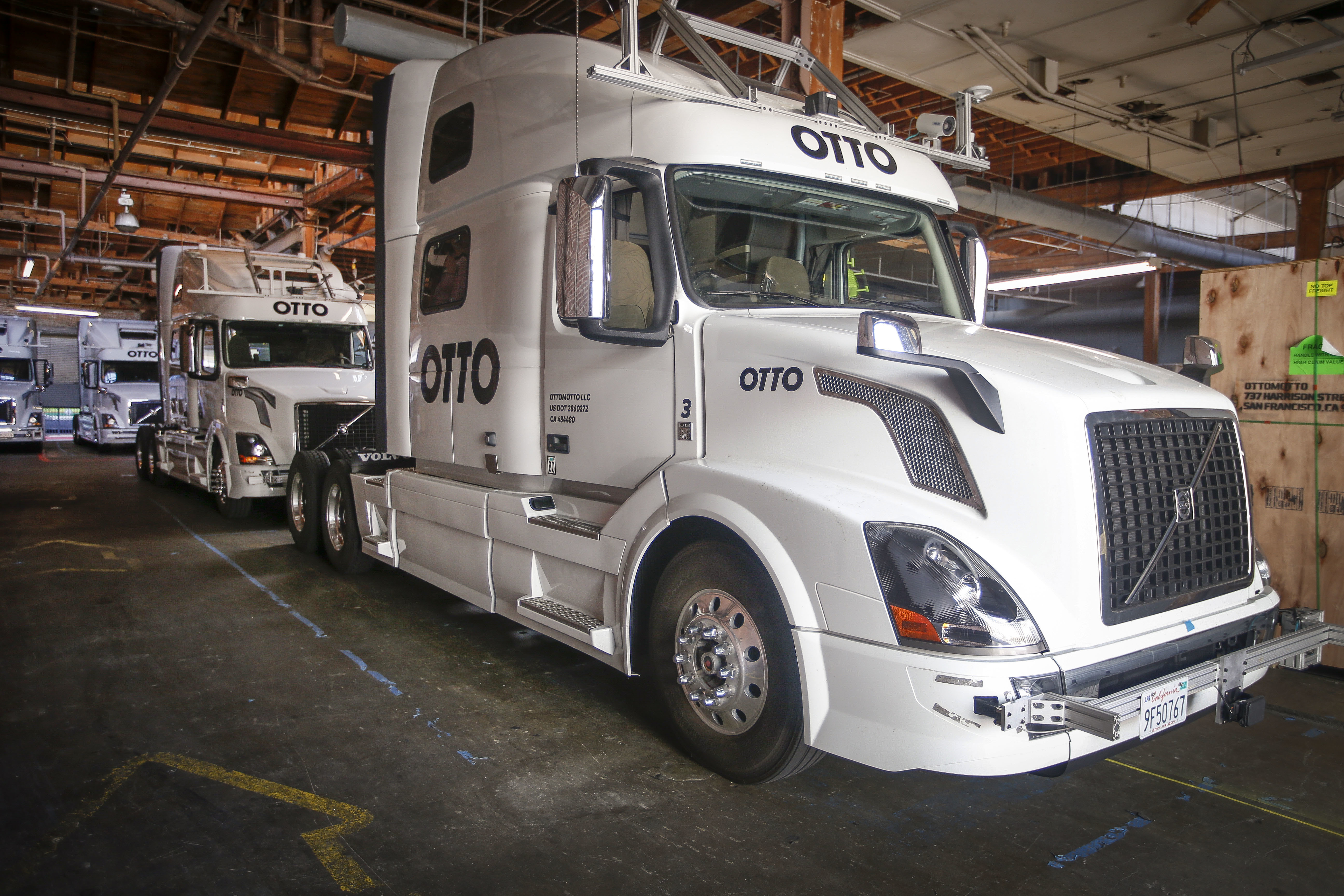 Uber acquired self-driving startup Otto, which has developed technology allowing big rigs to drive themselves. (AP Photo/Tony Avelar)