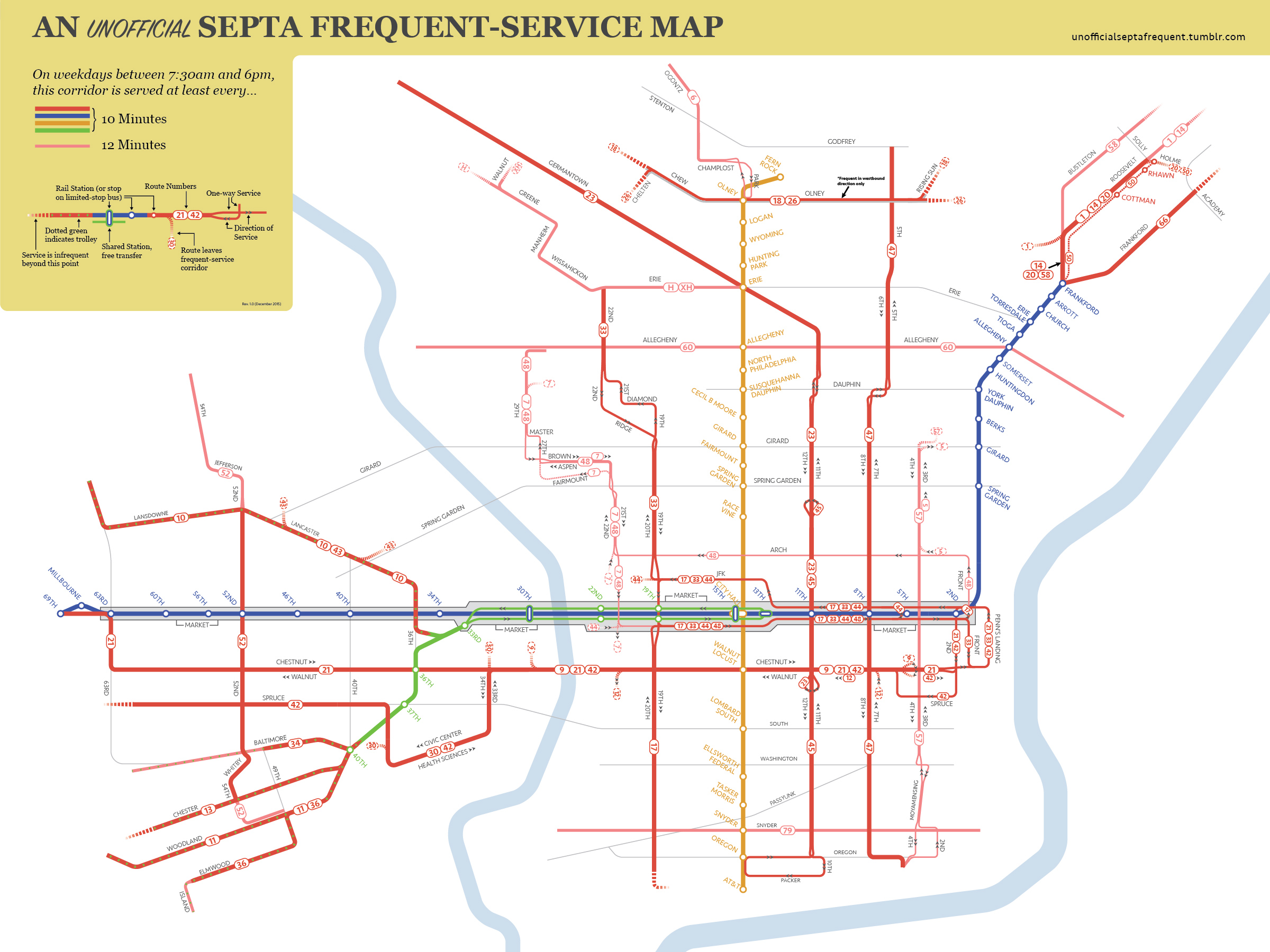 Unofficial SEPTA Frequent Service Map by Thomson Kao