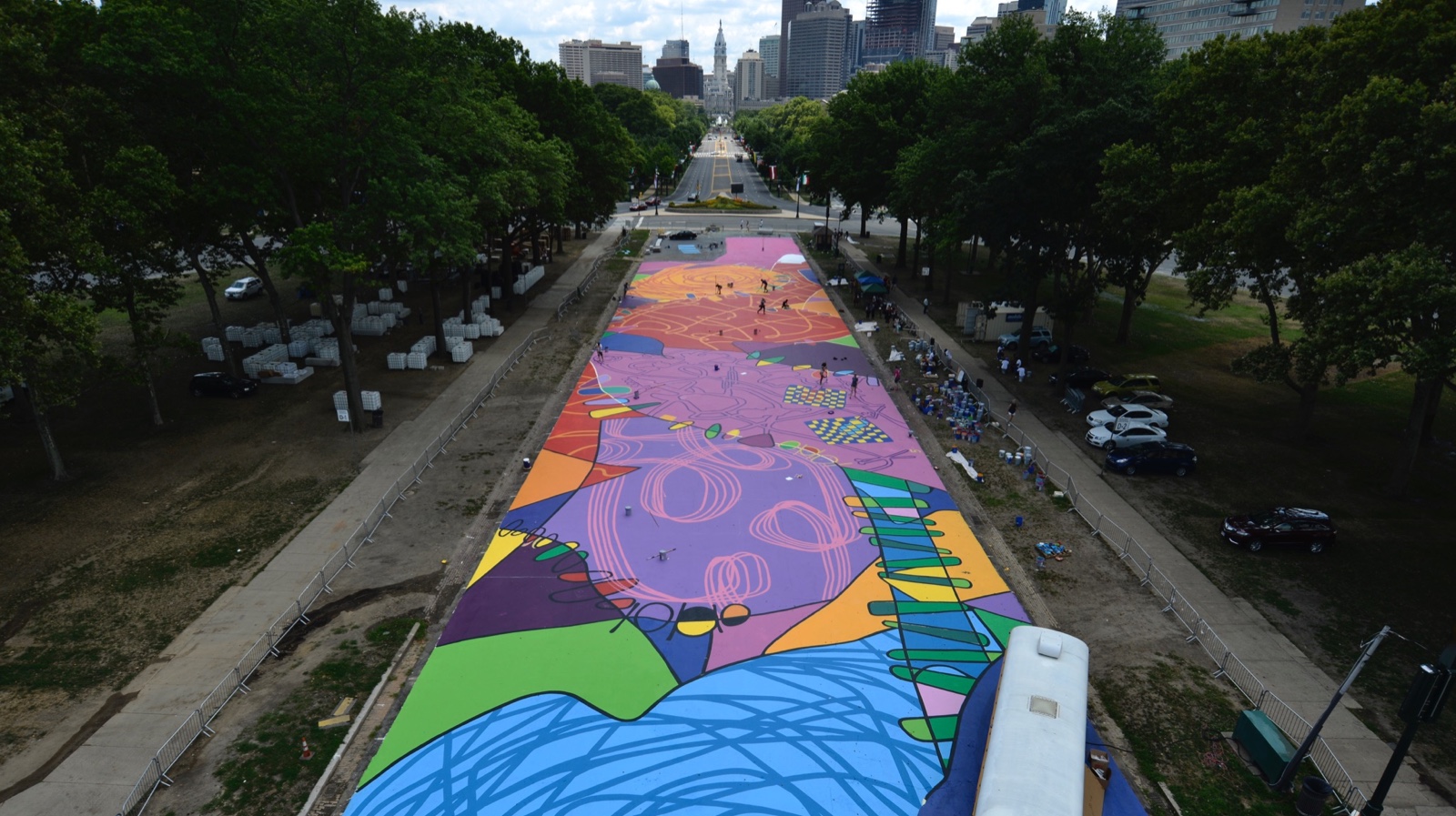 View towards City Hall on 'Rhythm & Hues' at Eakins Oval. (Bastiaan Slabbers for NewsWorks)