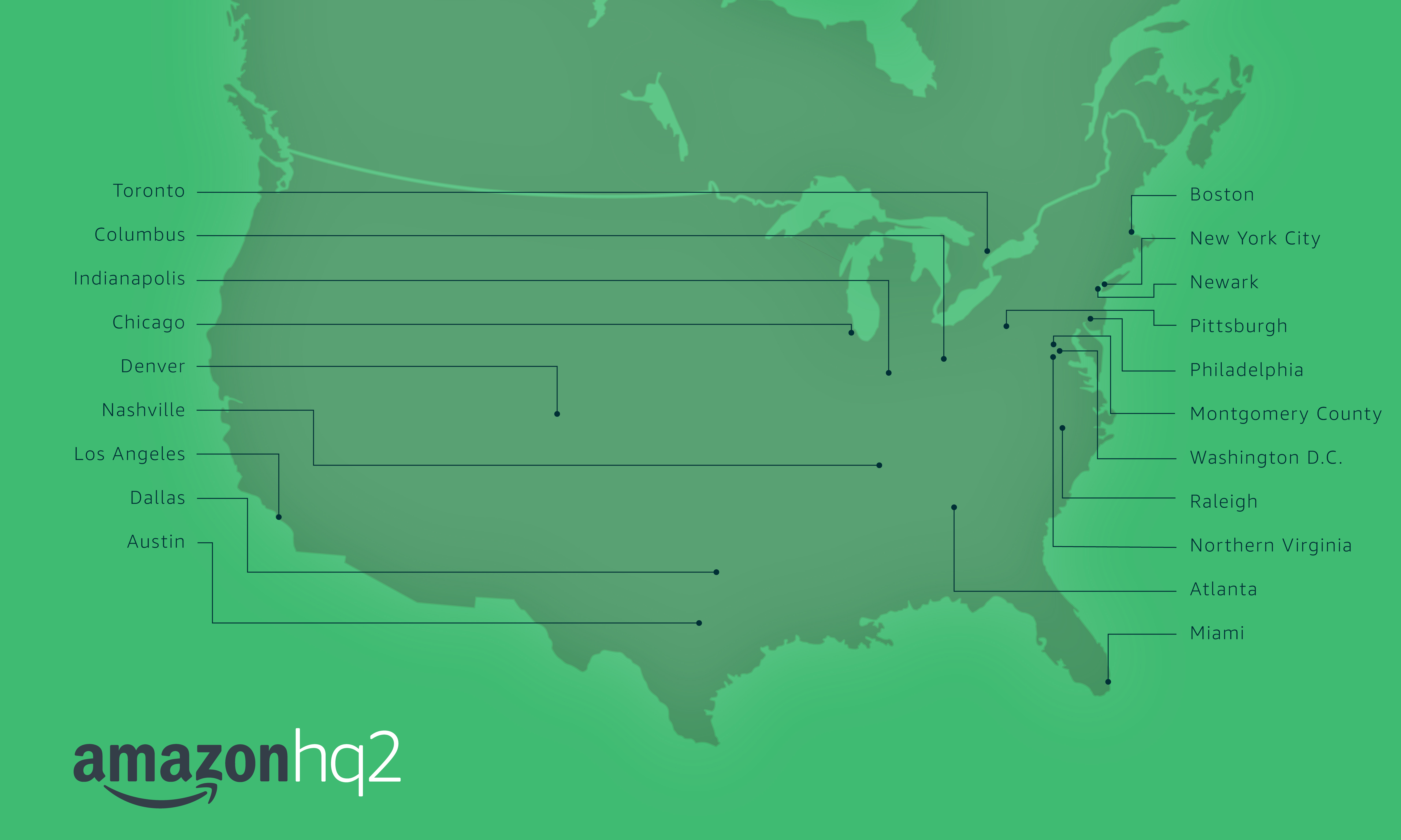 Amazon HQ2 candidate cities. Credit: Amazon.com