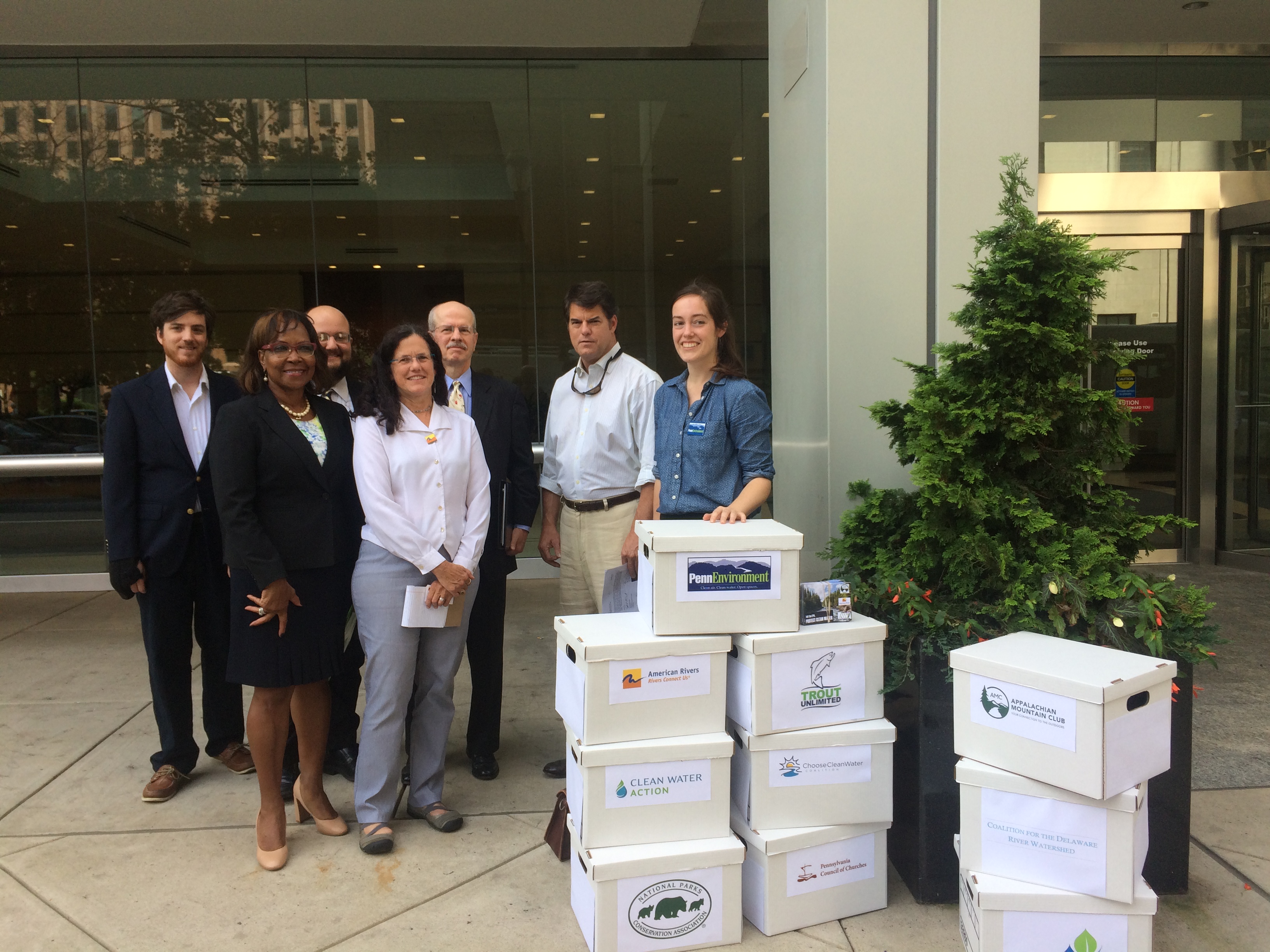 Environmental organizations symbolically delivered 20,000 public comments to EPA in support of the clean water rule.
