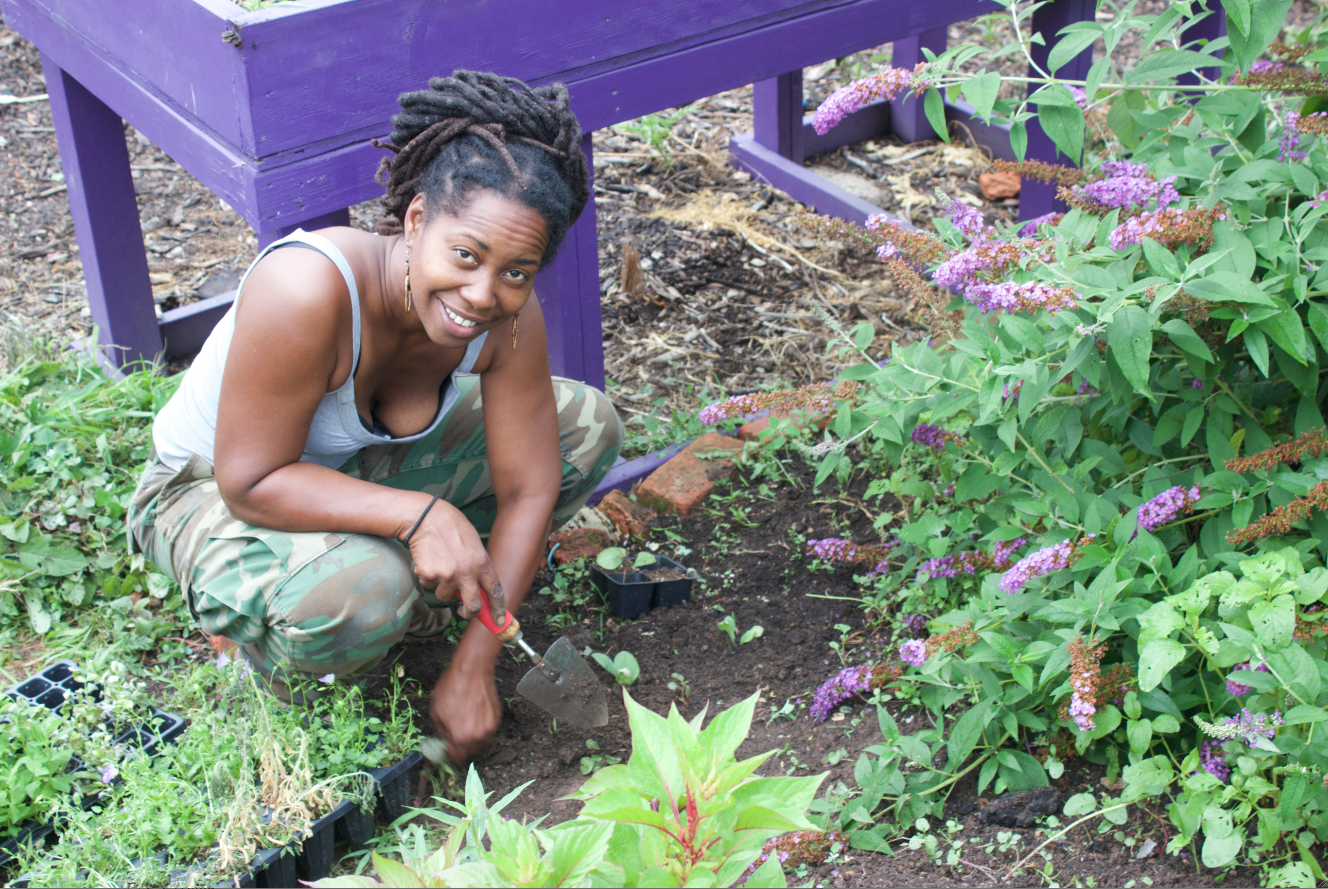 Kirtrina Baxter at work at her community farm in North Philadelphia.