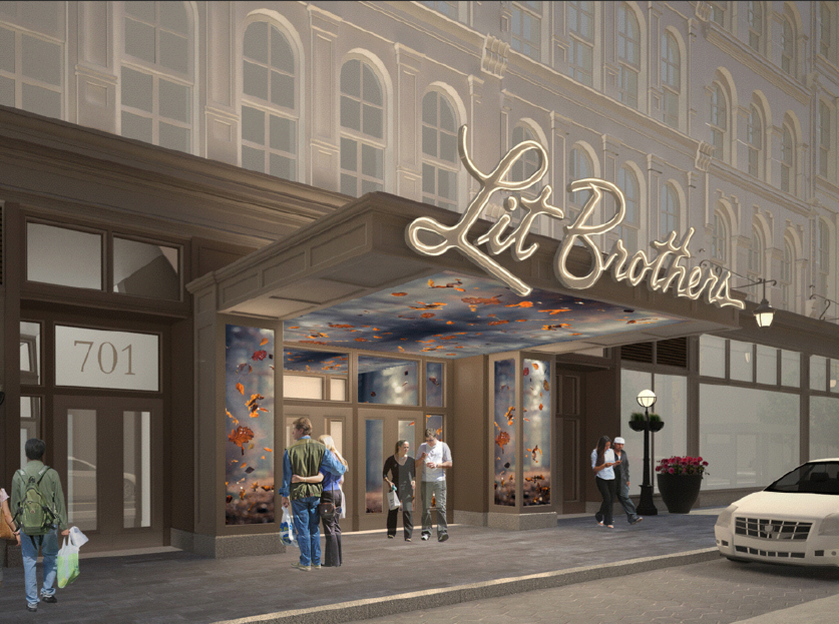 Lit Brothers building entrance rendering, December 2016 Architectural Committee meeting