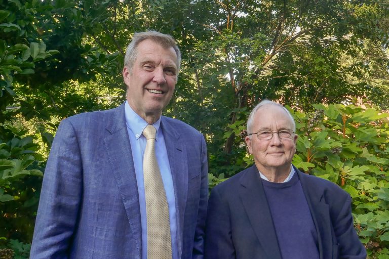 Paul Meyer, director of the Morris Arboretum, (left) and Edward Ned Sibley Barnard (right) authored Philadelphia Trees along with Catriona Bull Briger. (Pauline Gray)