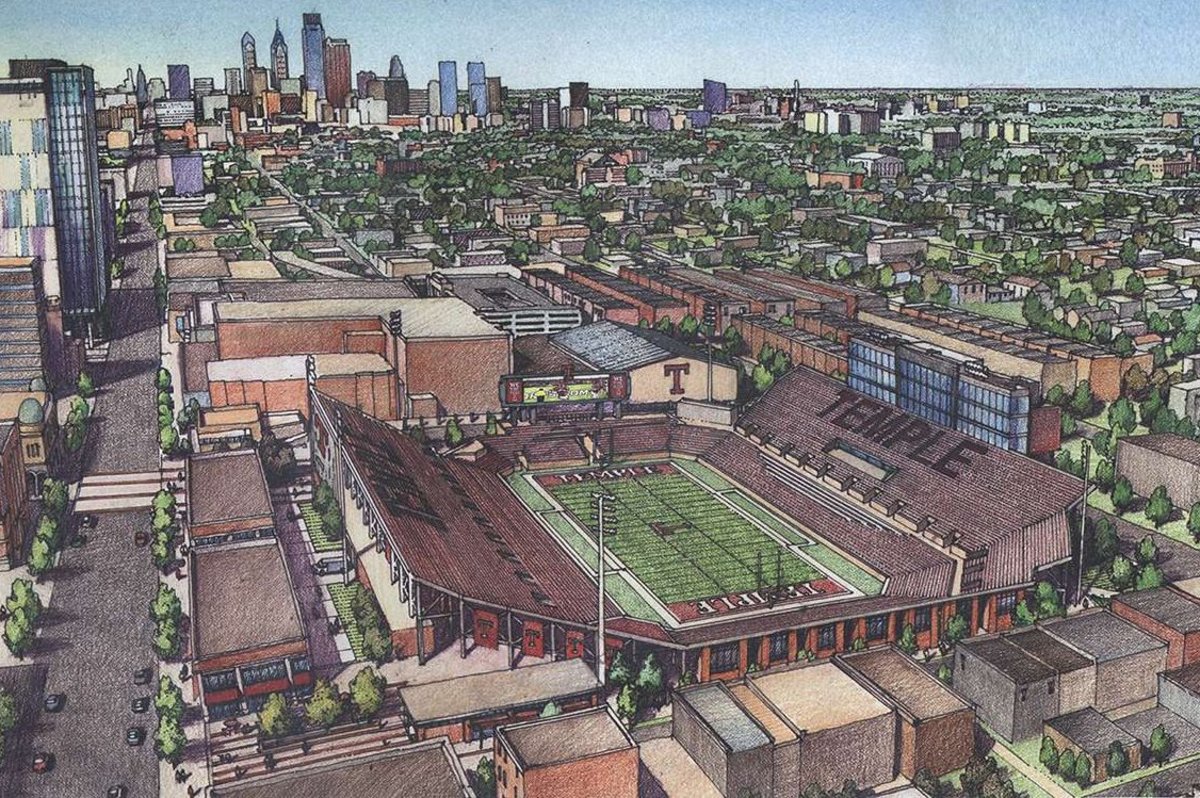 Preliminary sketch of the proposed Temple on-campus football stadium. (Temple University)