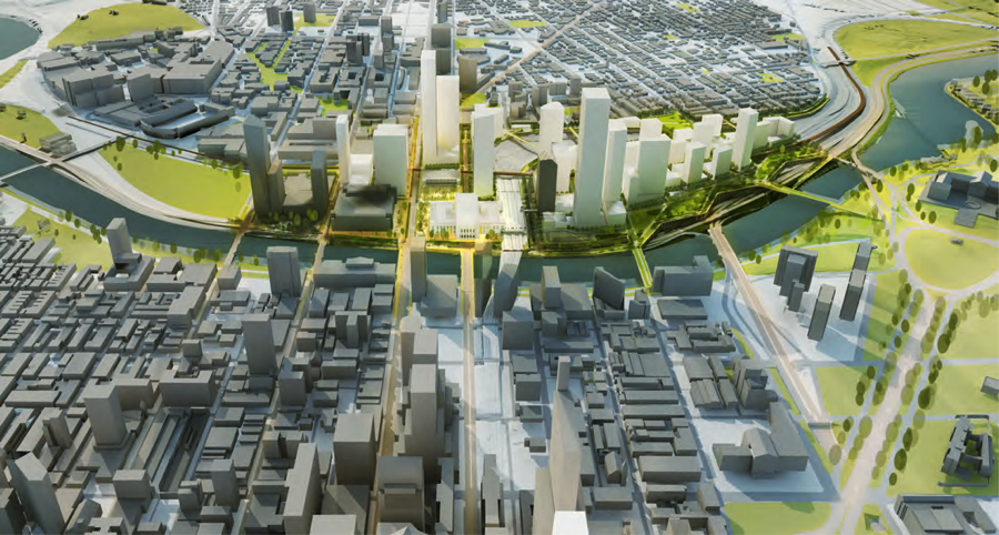 Rendering of 30th Street Station District from the east