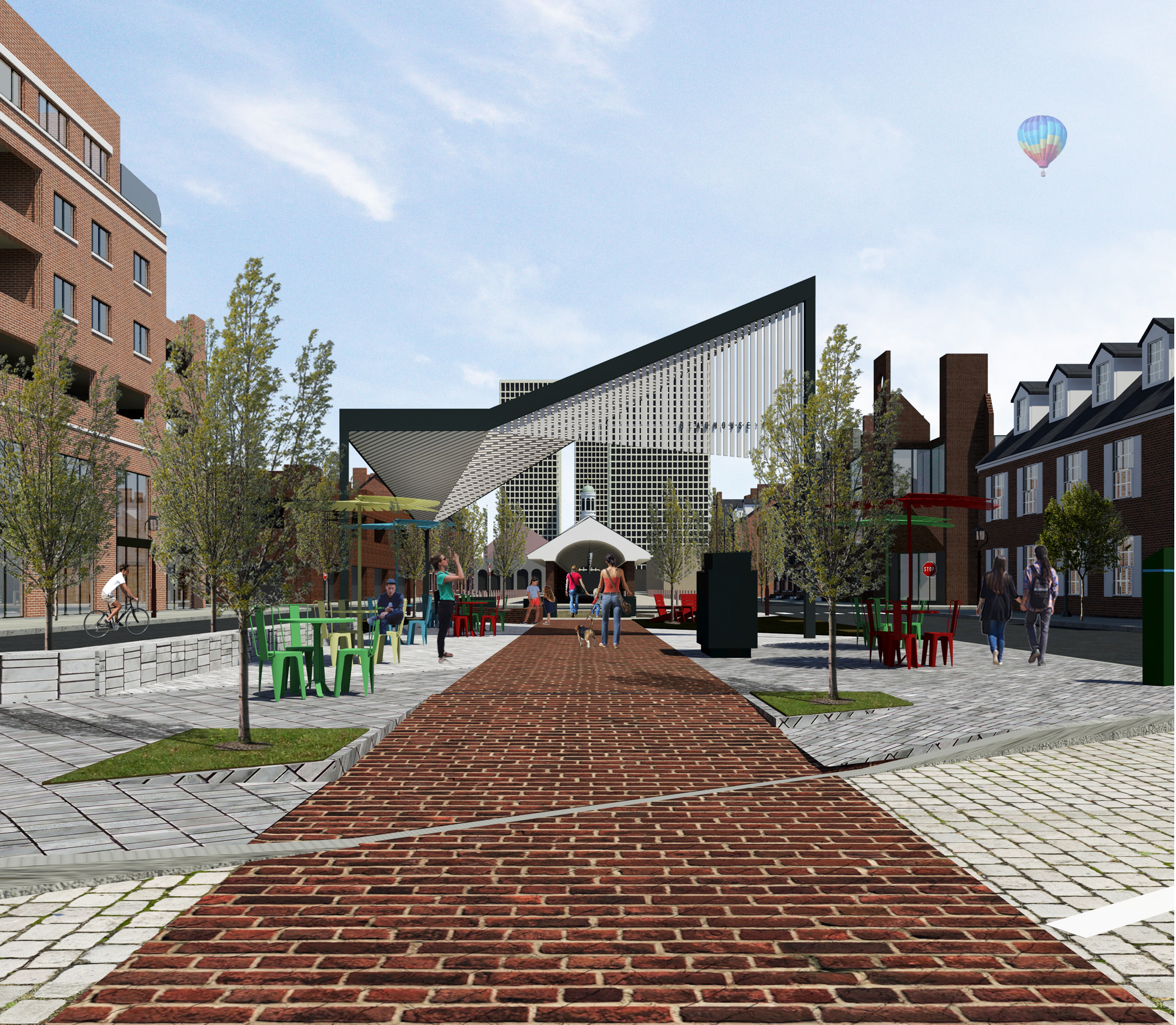 Rendering of Headhouse plaza looking north from parking (Art Commission, June 2017) | Ambit Architecture
