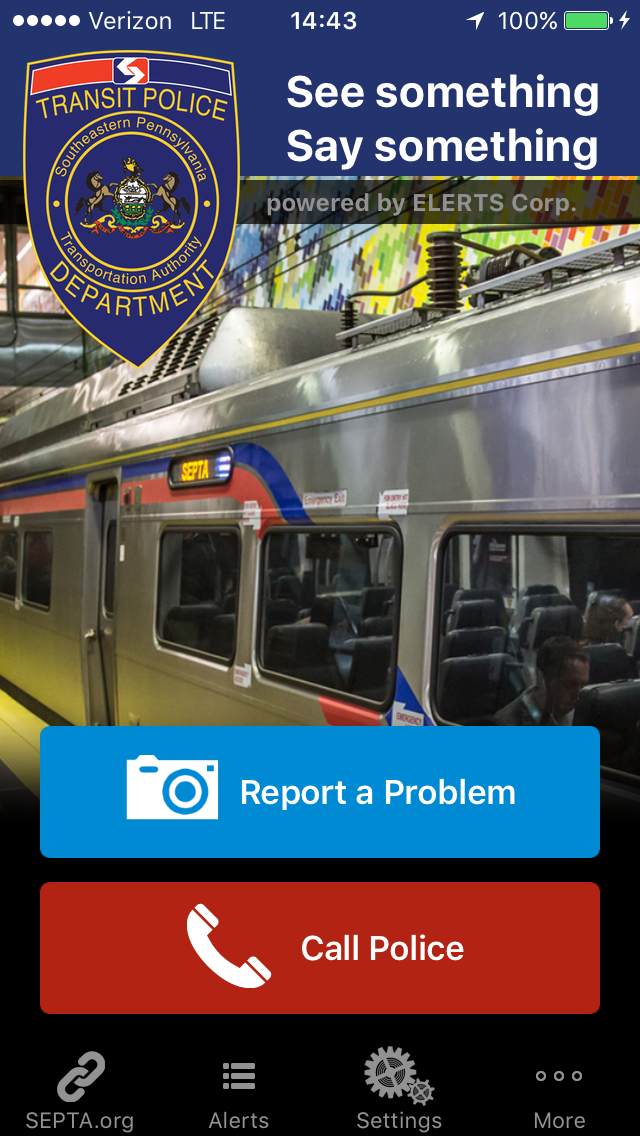 Screenshot of SEPTA Transit Watch app (1 of 2)