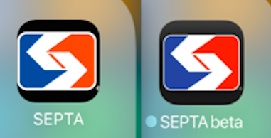 SEPTA's old, off-center iOS icon (left) and the new, centered icon (right)