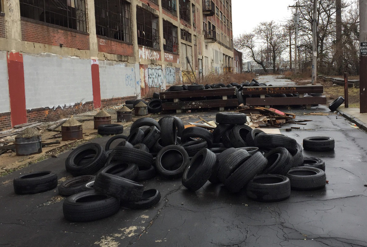 Tires dumped illegally, photo sent to Philly311 in January 2017.