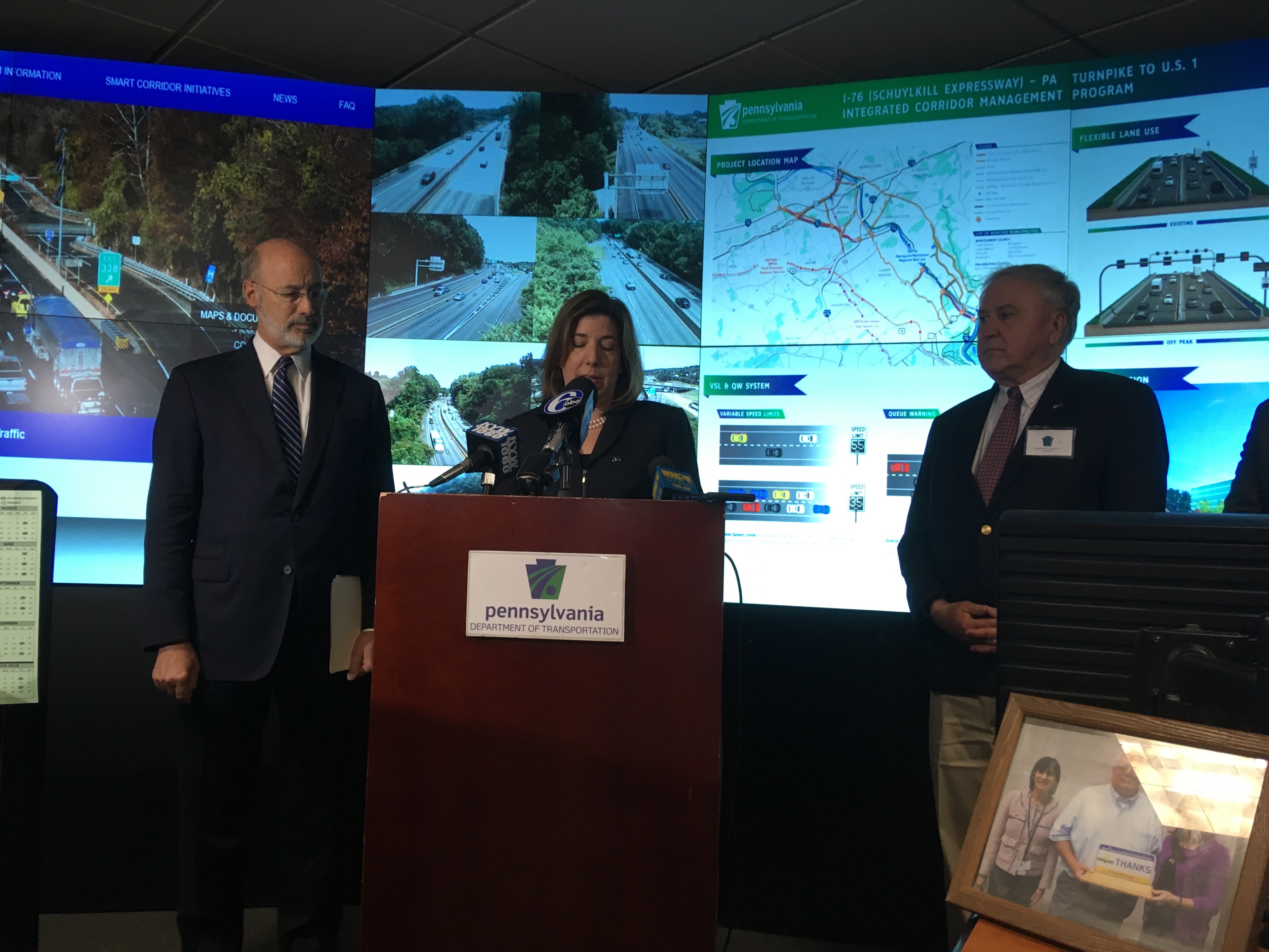 Gov. Tom Wolf and PennDOT Secretary Leslie Richards announce Schuylkill Expressway initiative.