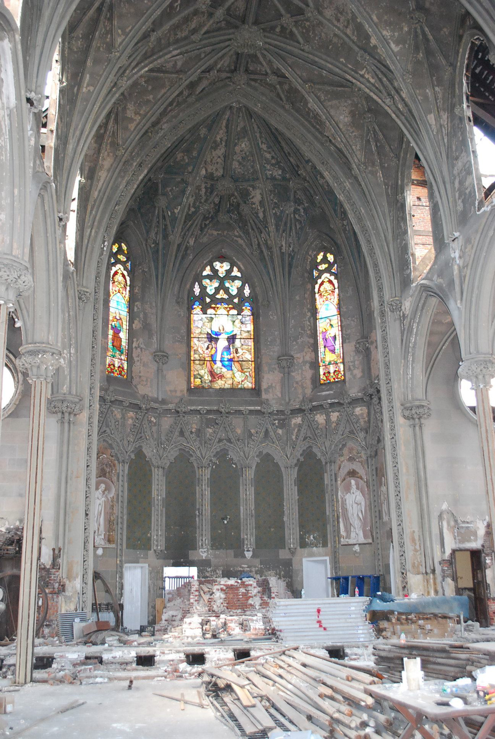 A view of the church after interior demolition began.