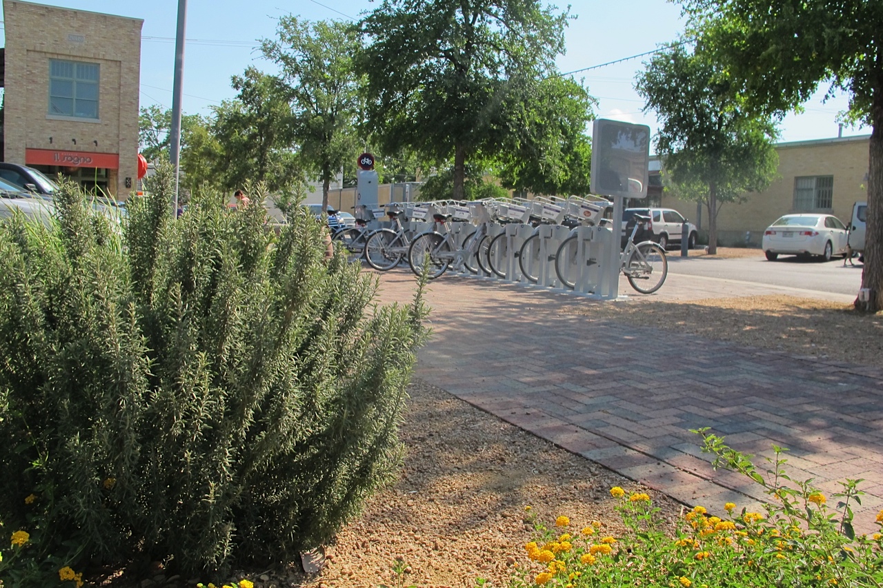 A bike share station in San Antonio