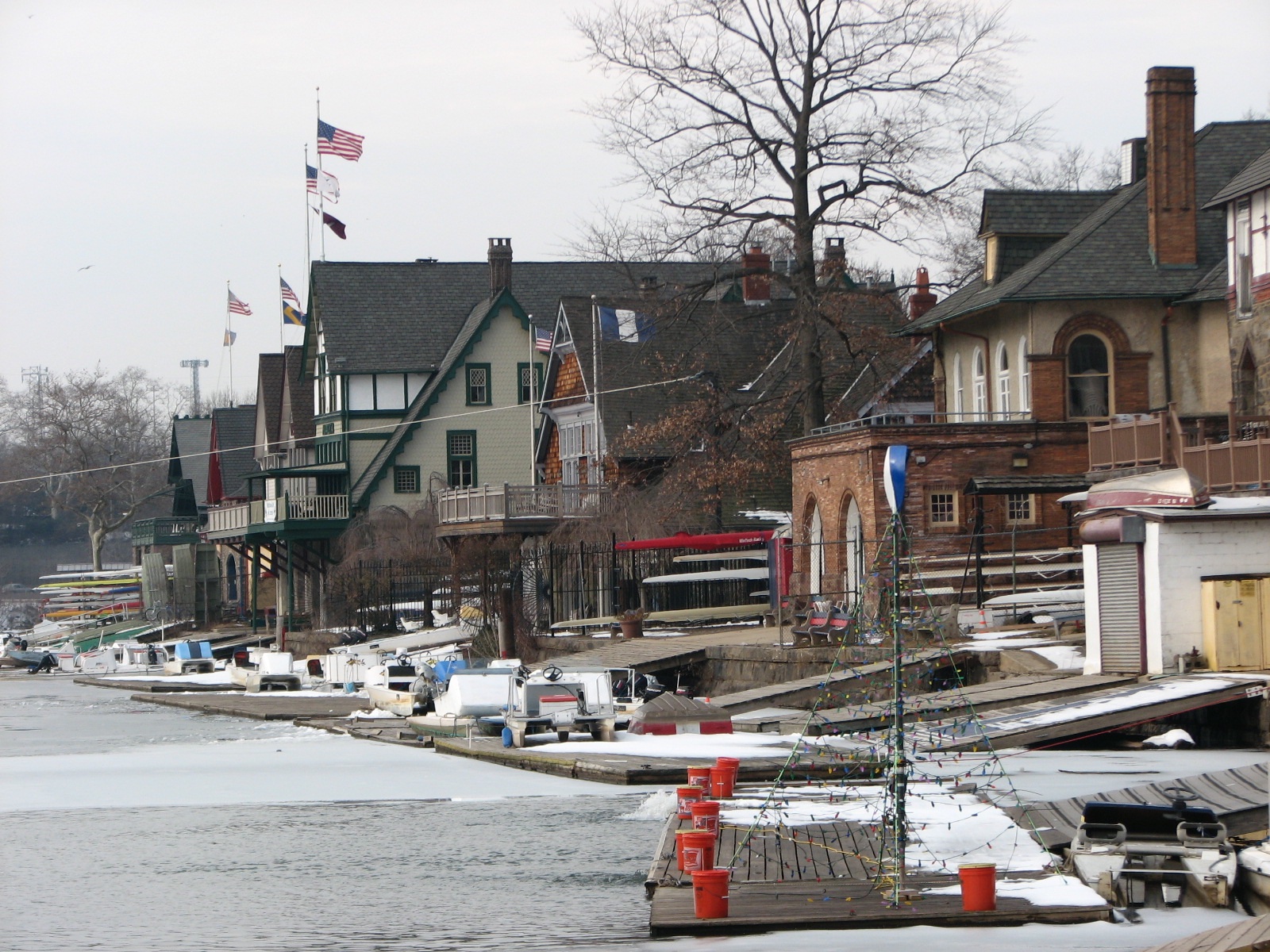 Looking west along the waterfront of Boathouse Row.