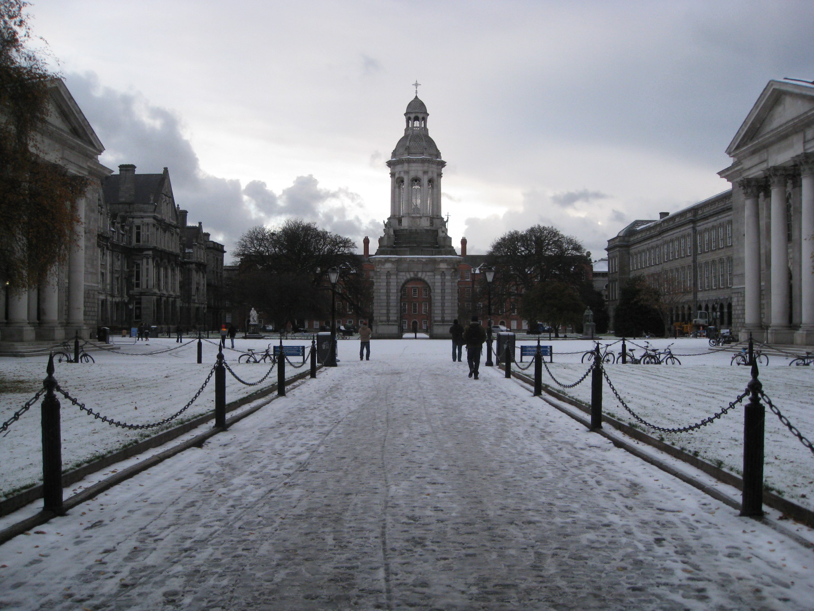 The iconic Trinity College shot of the College Campanile with the rarely seen addition of snow