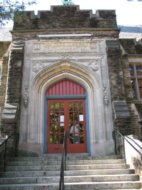 The entrance on Warden Drive reflects the grandeur of many of the Carnegie libraries.
