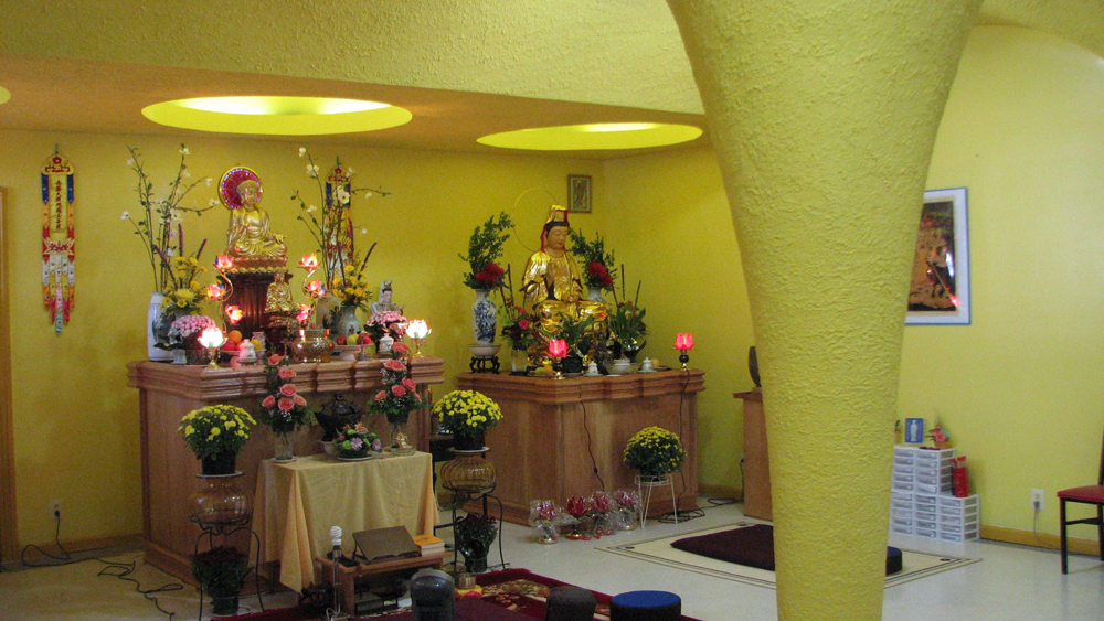 Buddhist shrines in the new Phat Quang Temple.