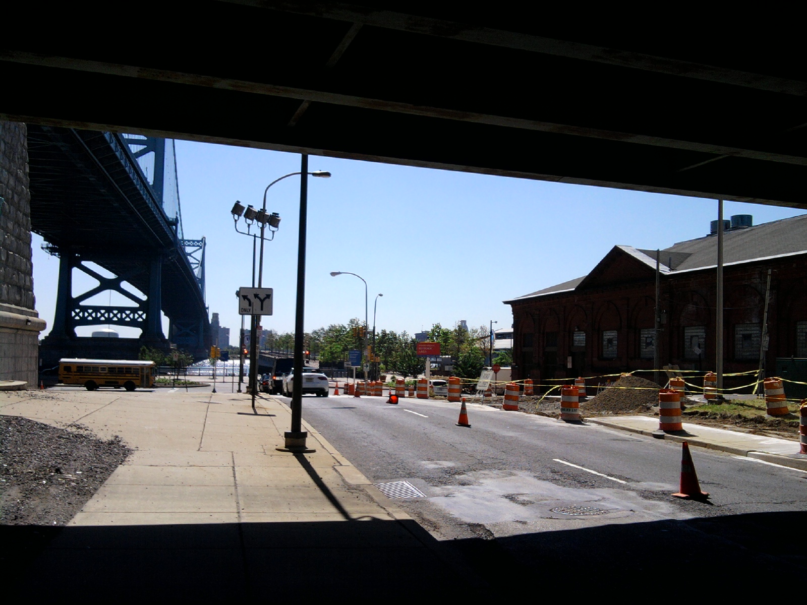 The view from beneath the overpass, toward Race Street Pier