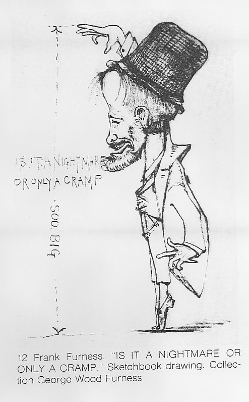 Famed architect Frank Furness is reputed to have drawn the attached caricature of Charles Cramp with caption