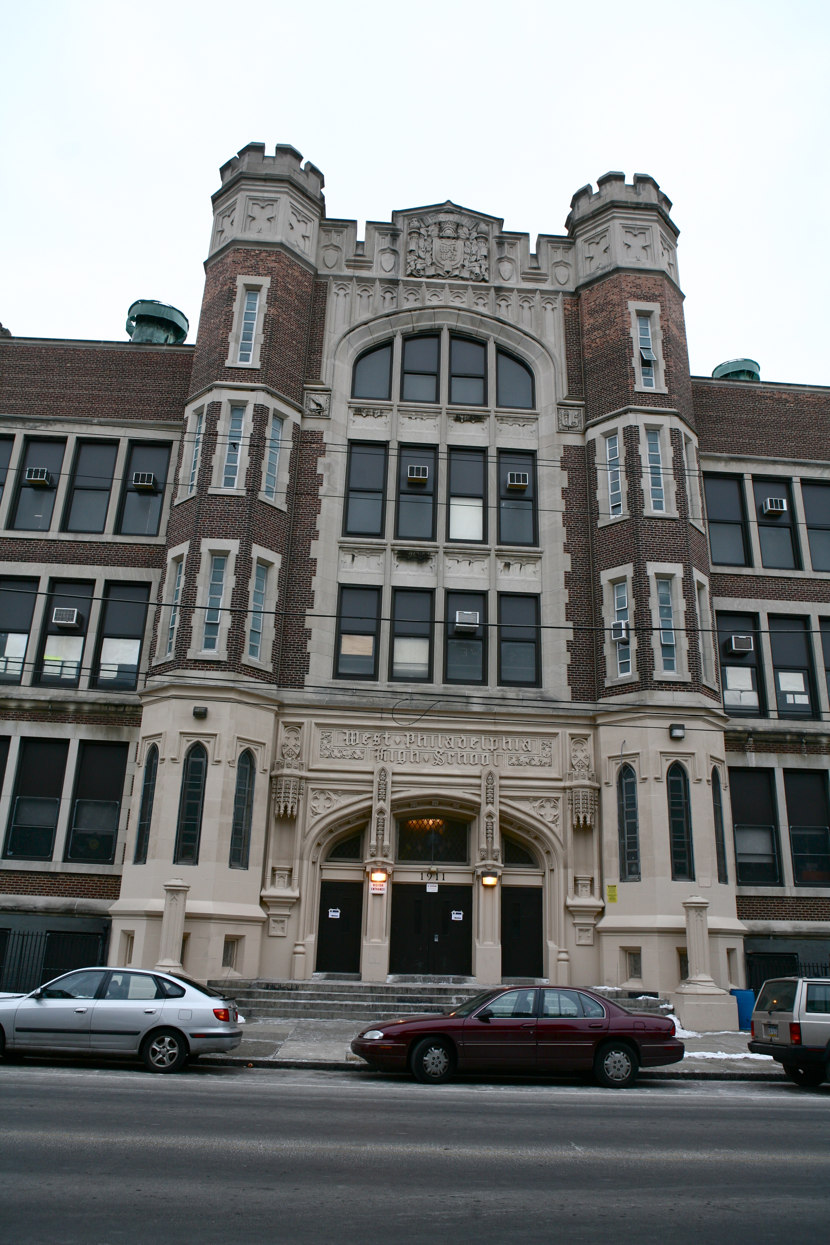 West Philadelphia High School, a five-story, brick and limestone structure built in 1911-1912 at a cost of $1.3 million.
