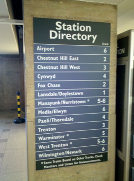 The new station directory at 30th Street Station