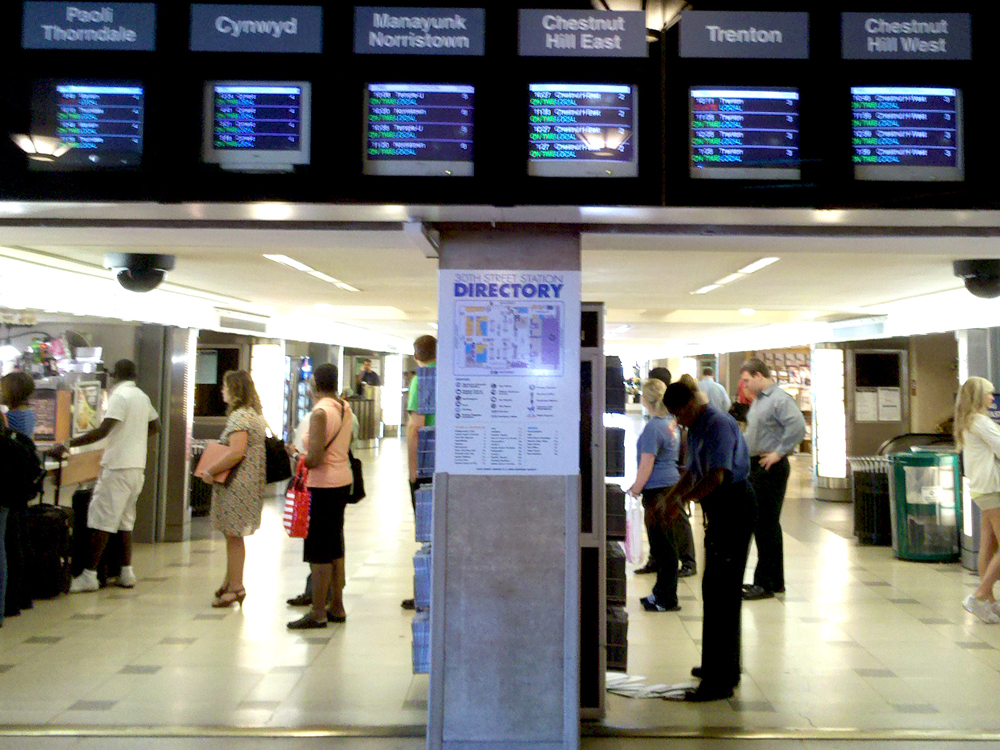 SEPTA replaced signage around television displays at 30th Street Station.