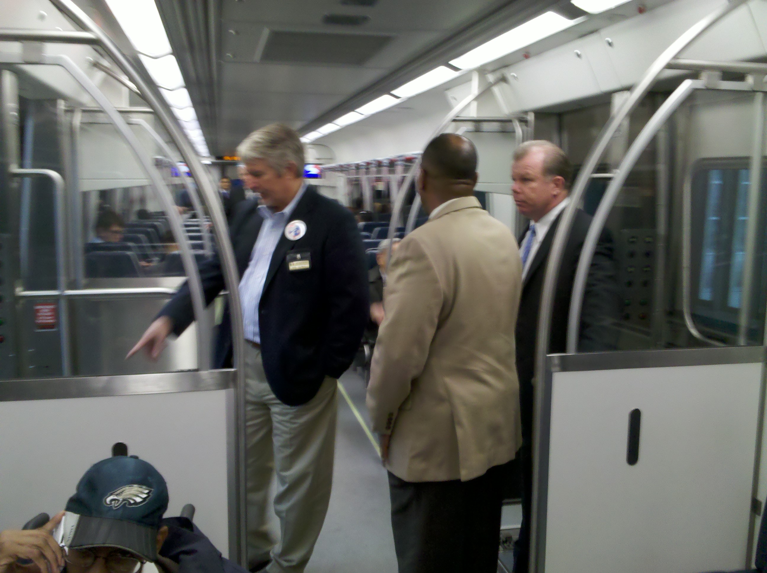SEPTA officials inspecting the Silverliner V doors.