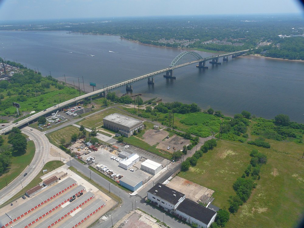 Aerial view of Lardner's Point and the Tacony-Palmyra Bridge