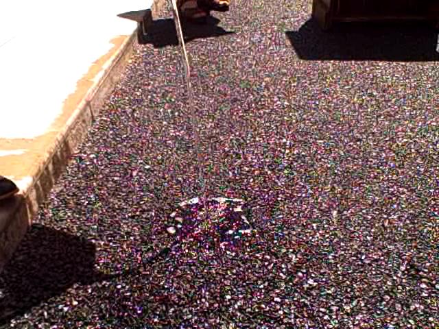 Water is absorbed by the asphalt of the porous street.
