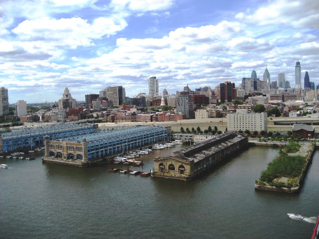 Photos of Piers 3, 5, 9, and 11 (left to right) from the Ben Franklin Bridge