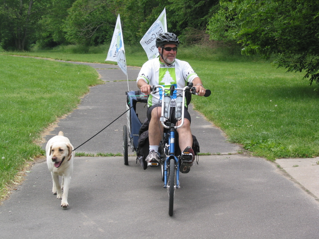 Dan McCrady and his dog Sadie biked much of the East Coast Greenway route last spring