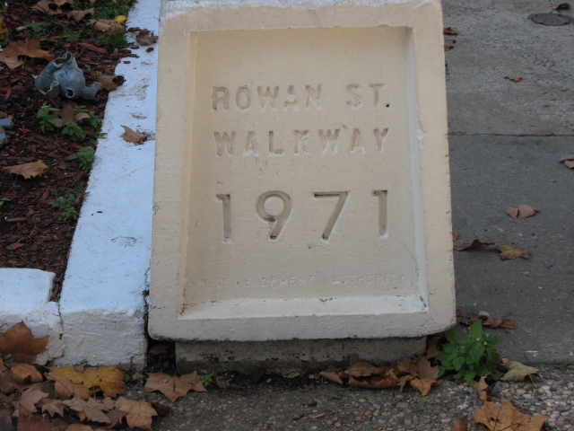 A landscaped median was restored and dubbed Rowan Street Walkway in 1971. 