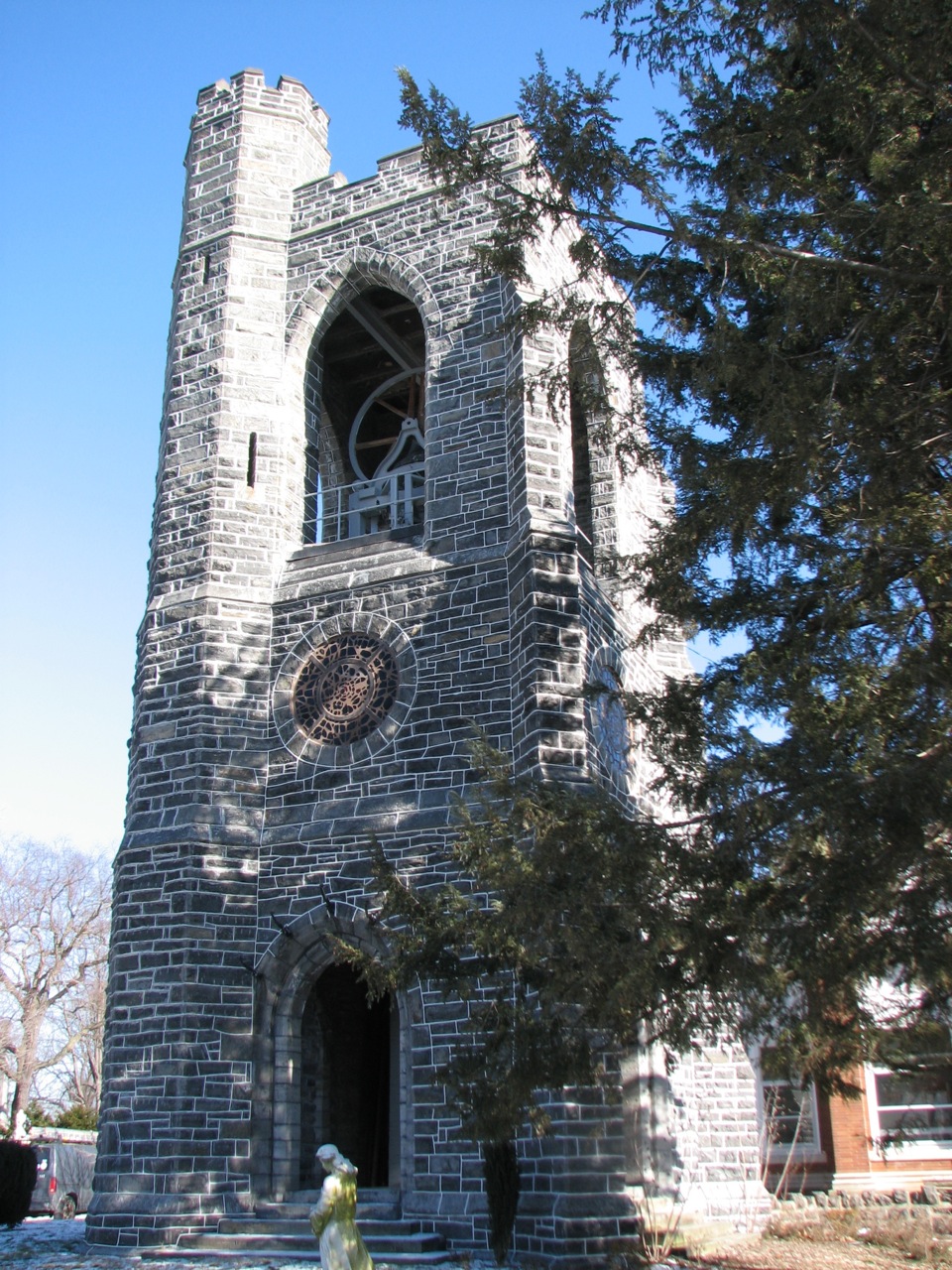 West Laurel Hill’s Gothic Revvial bell tower was designed by architects Walter Cope and John Stewardson.