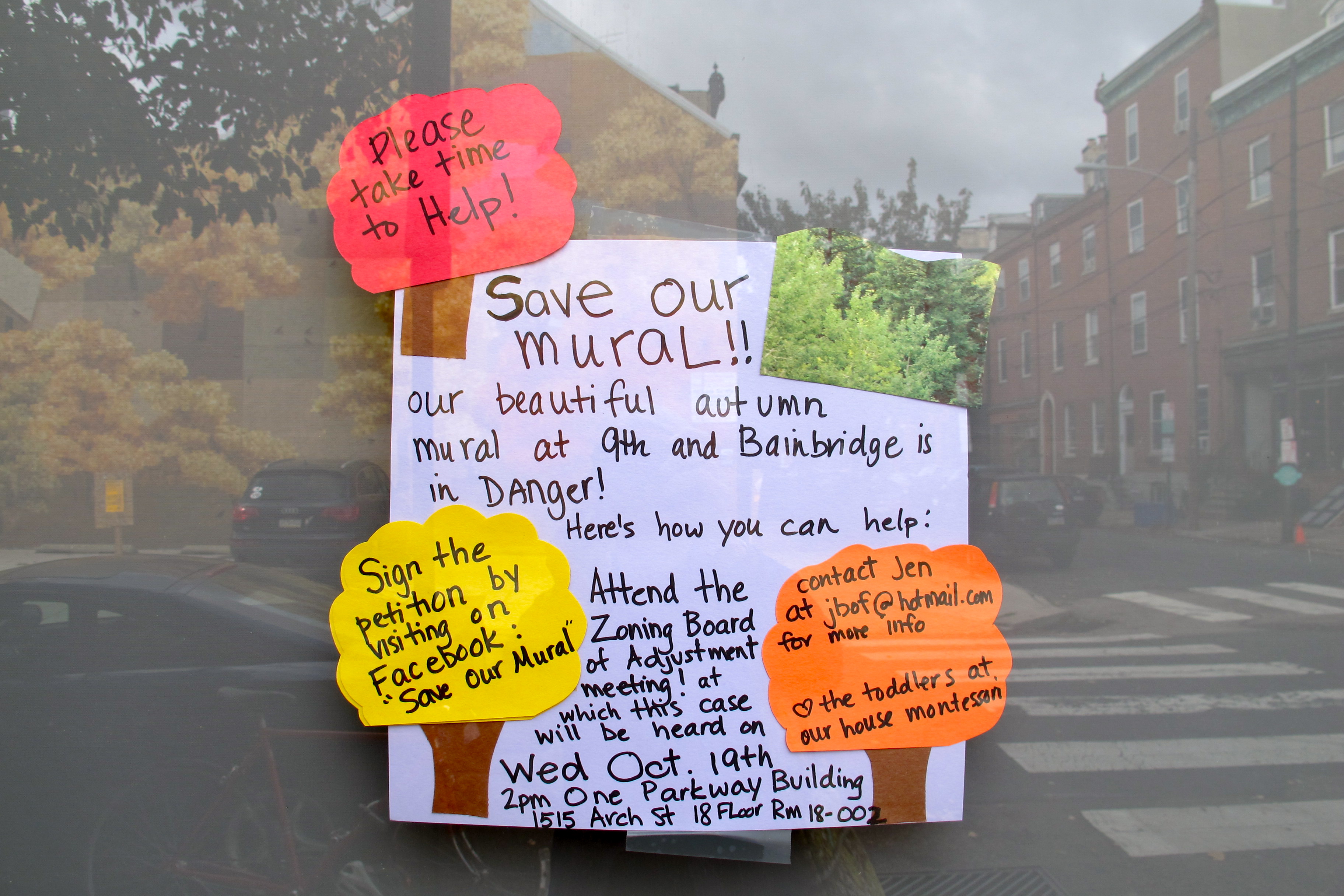 Save Our Mural - says Our House Montessori accross the street from Autumn.