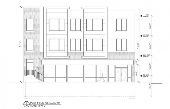 Elevation of OCF's proposed development along Point Breeze Avenue. | via Naked Philly