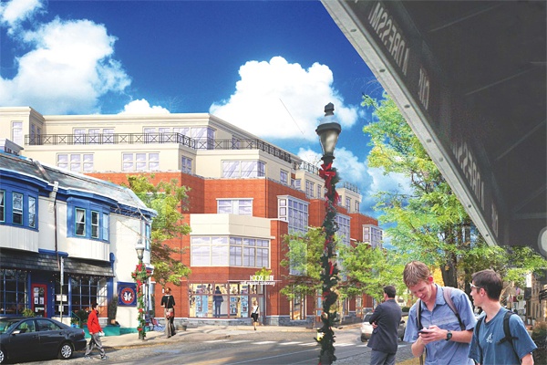 Developer's rendering of 8200 Germantown Avenue, view from below Hartwell Lane.