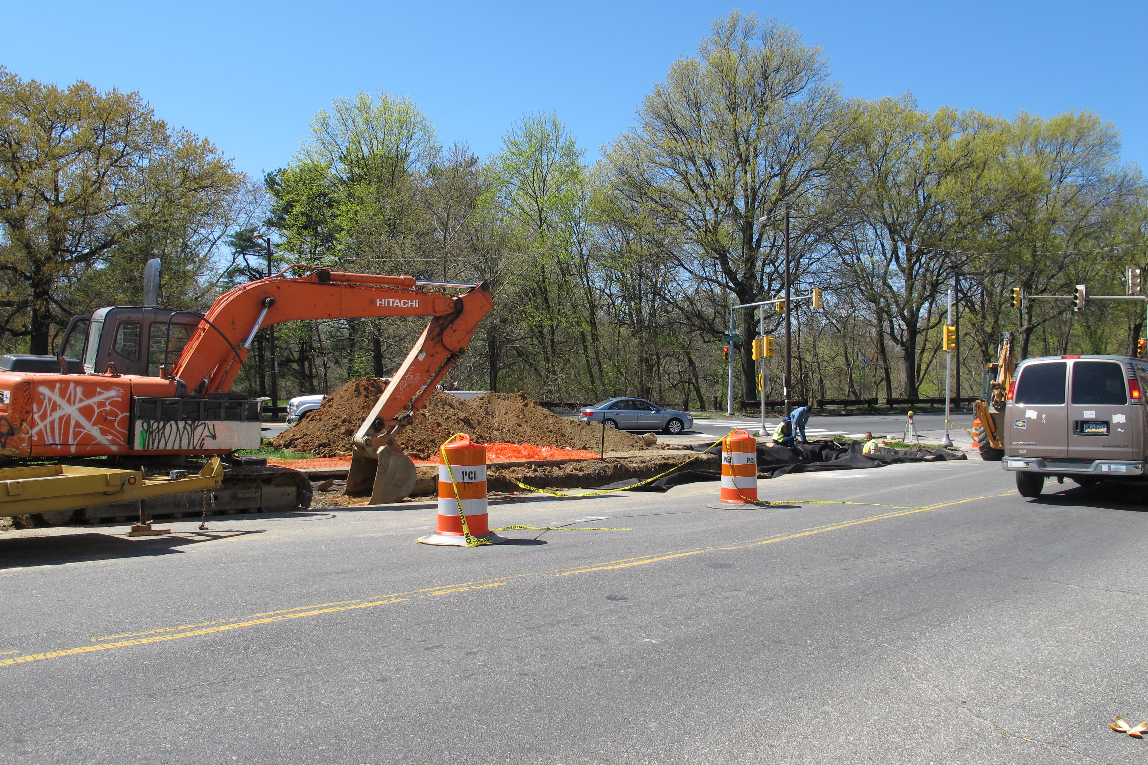 The intersection of 59th and Cobbs Creek Parkway, where the 58th Street Greenway will meet Cobbs Creek Park.