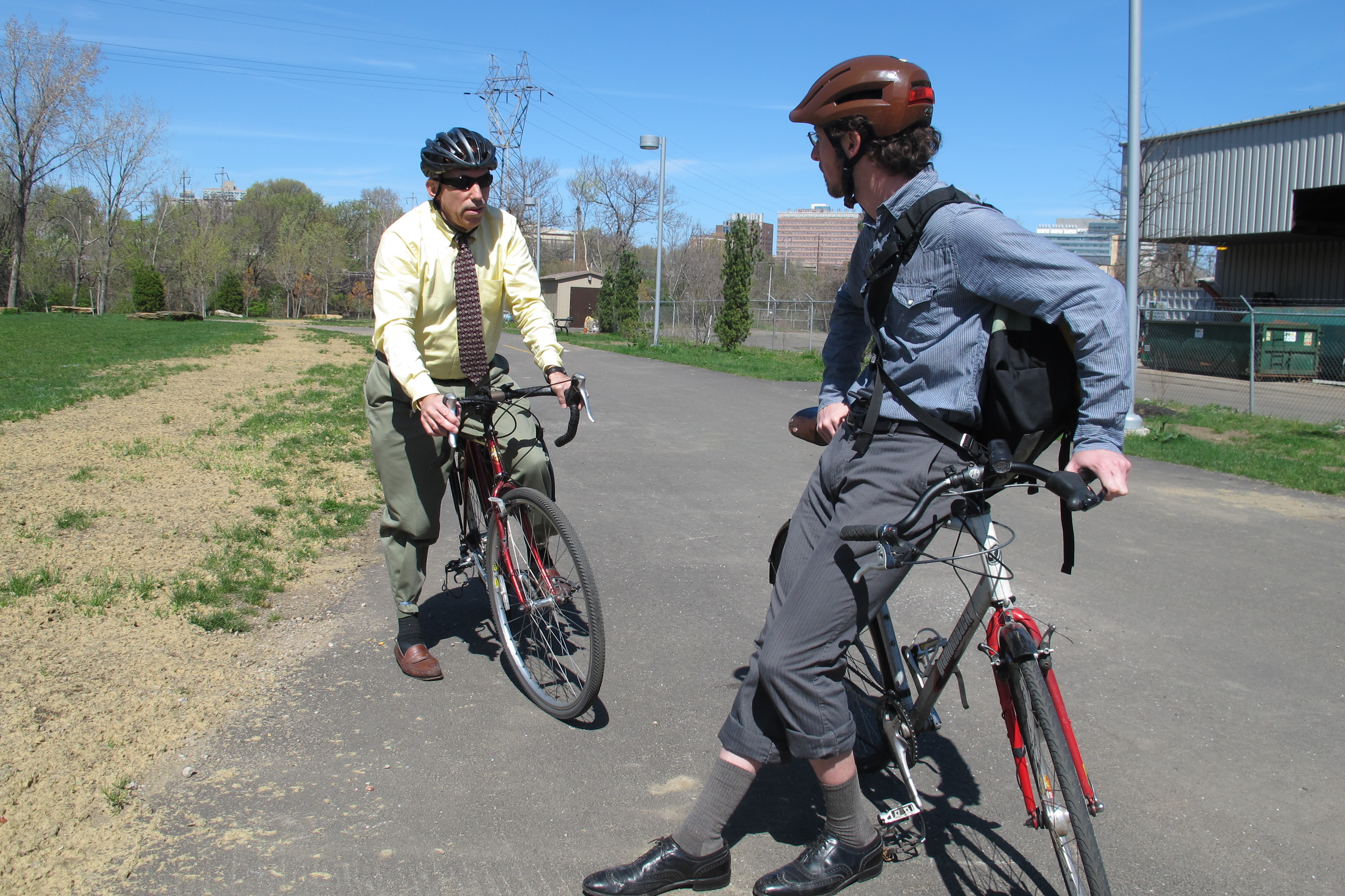 Charles and Aaron paused on the Gray's Ferry Crescent.