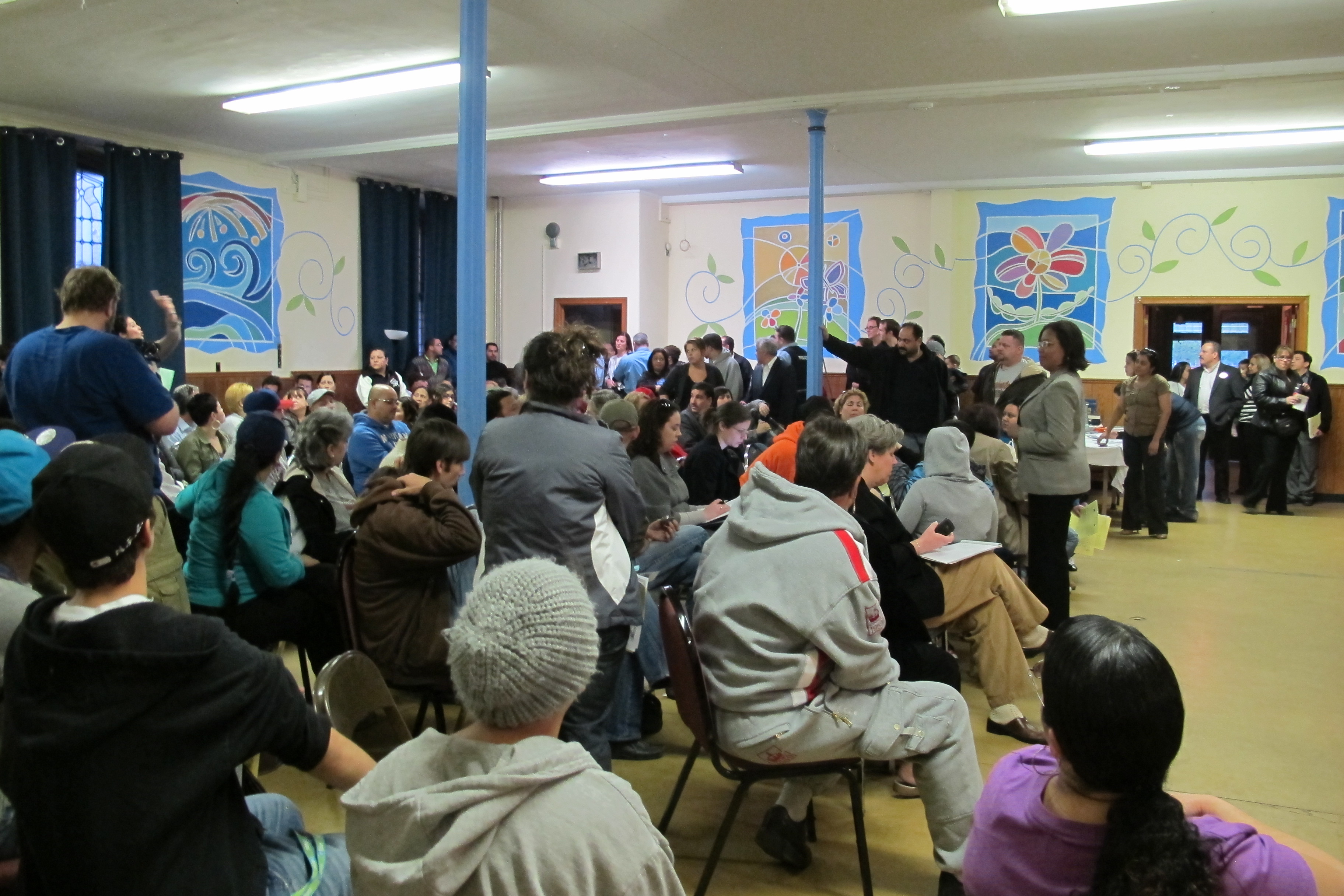 Councilwoman Maria Quiñones-Sanchez talks rezoning and St. Bonfiace at a pitched community meeting on Monday night.