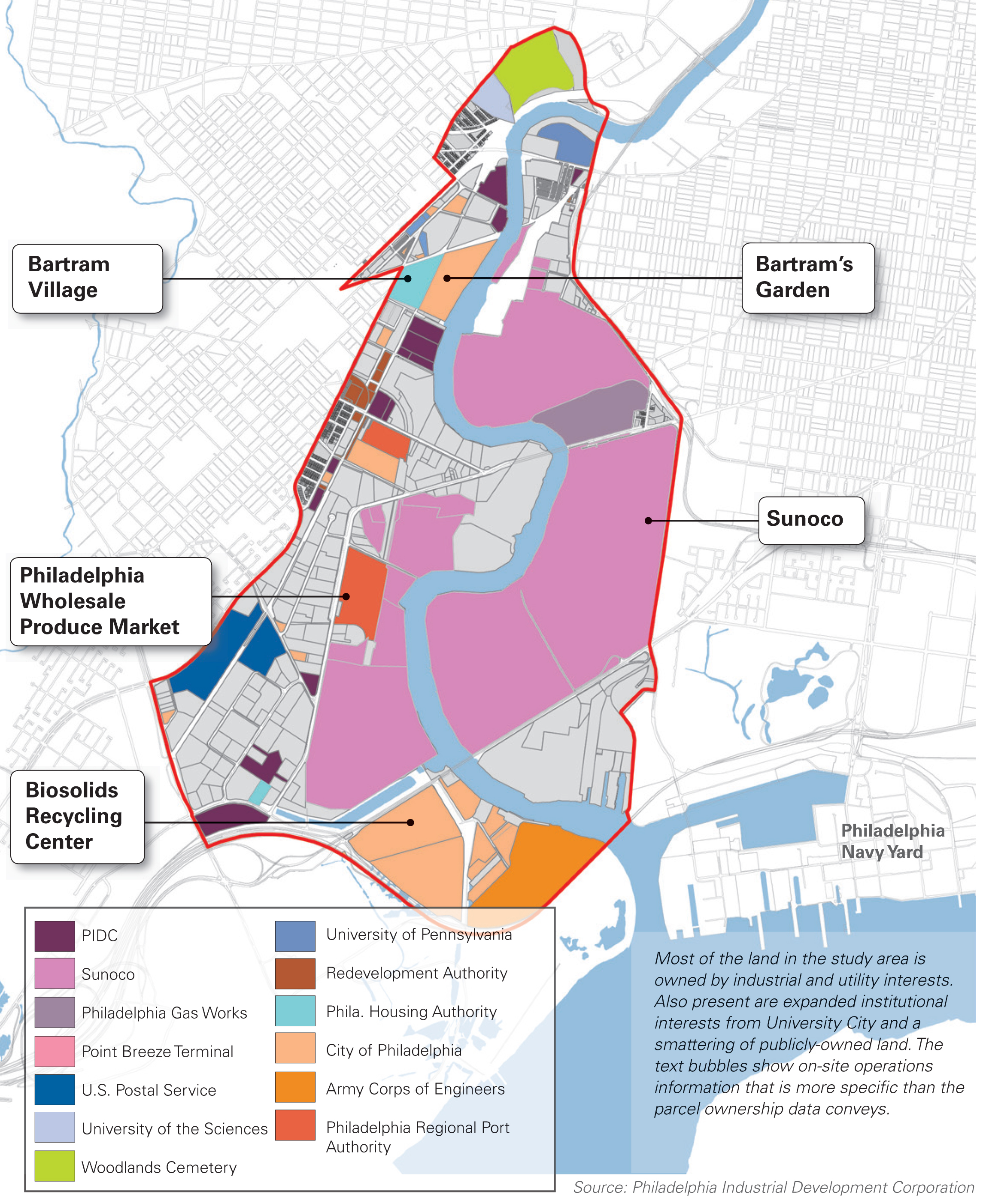 A map outlining ownership within the Lower Schuylkill. | source: Master Plan RFP