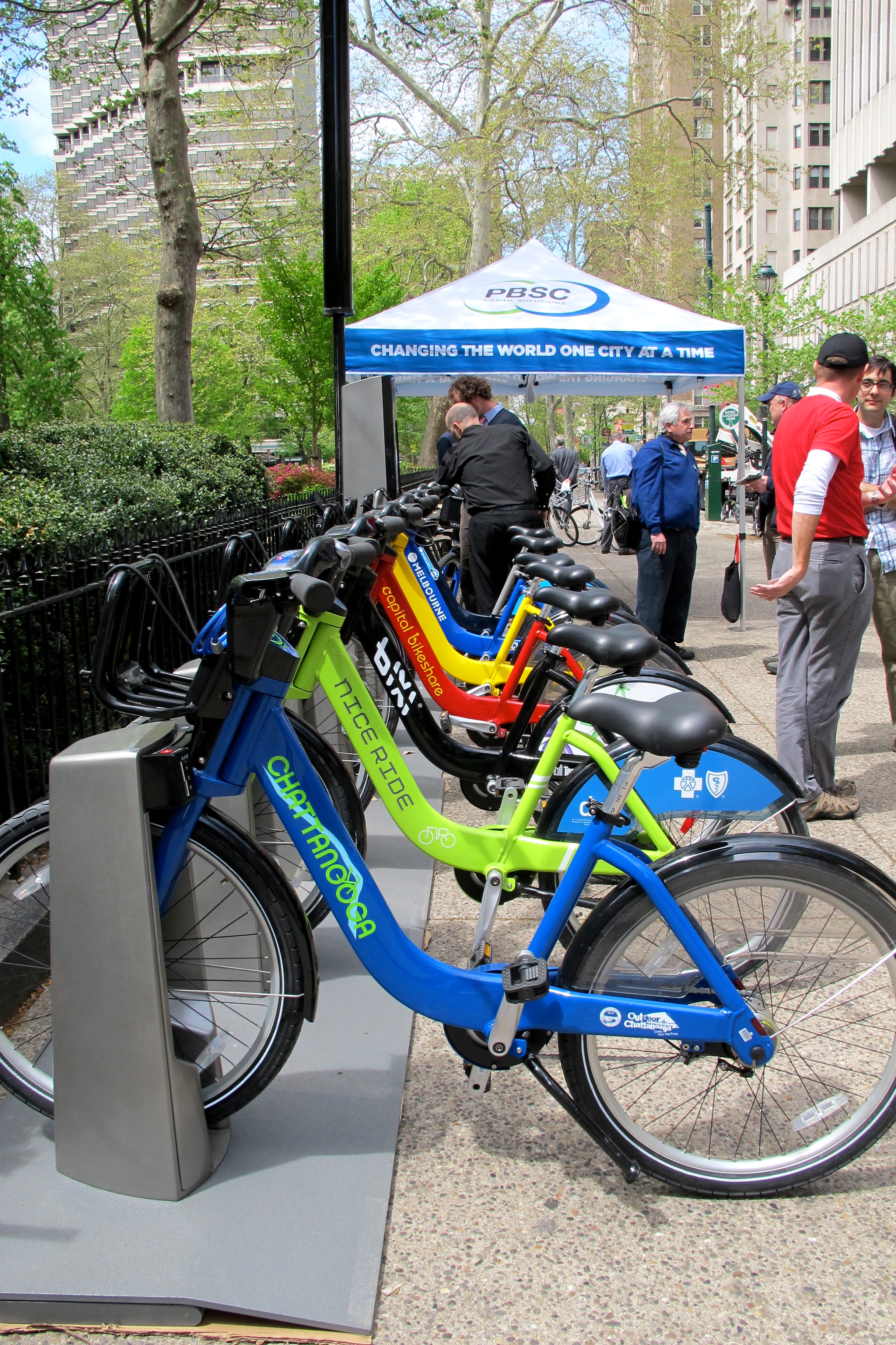 Alta / PBSC bike share station with examples from several systems.