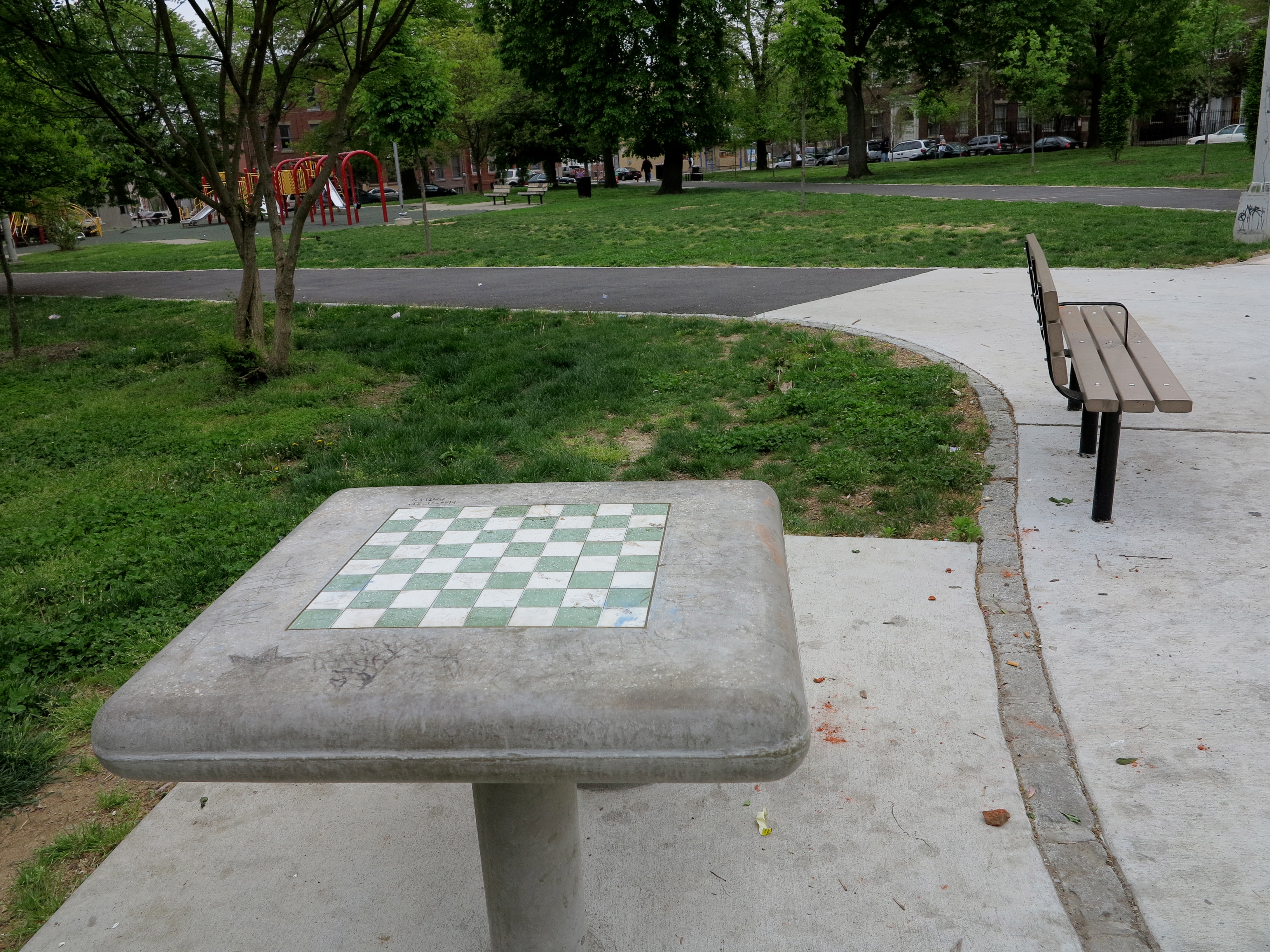 Chess tables and new benches in Fairhill Square