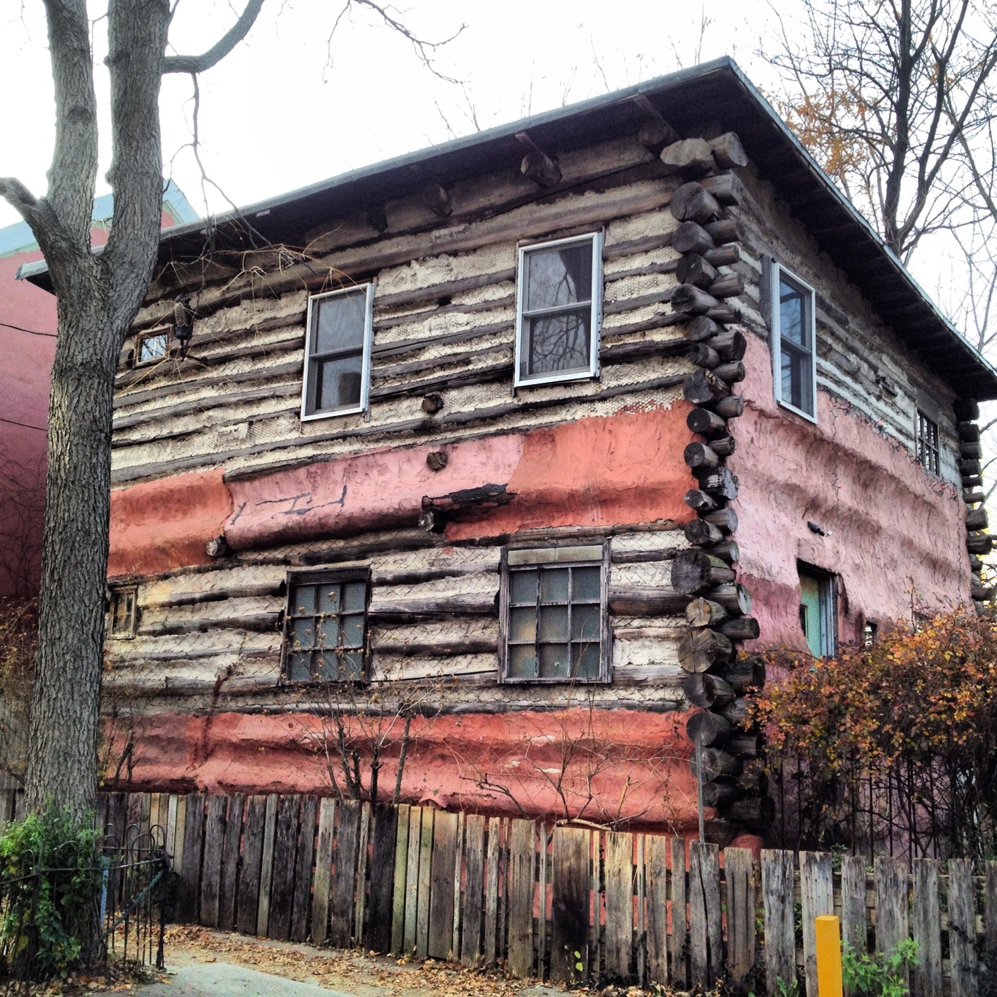 North Lawrence Street's 'log cabin' was built by artist Jeff Thomas.