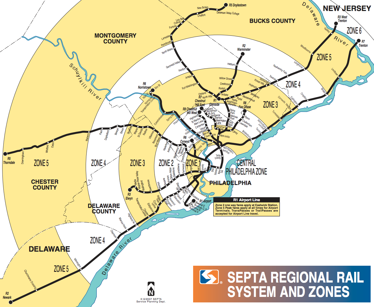 Current SEPTA regional rail system and zones