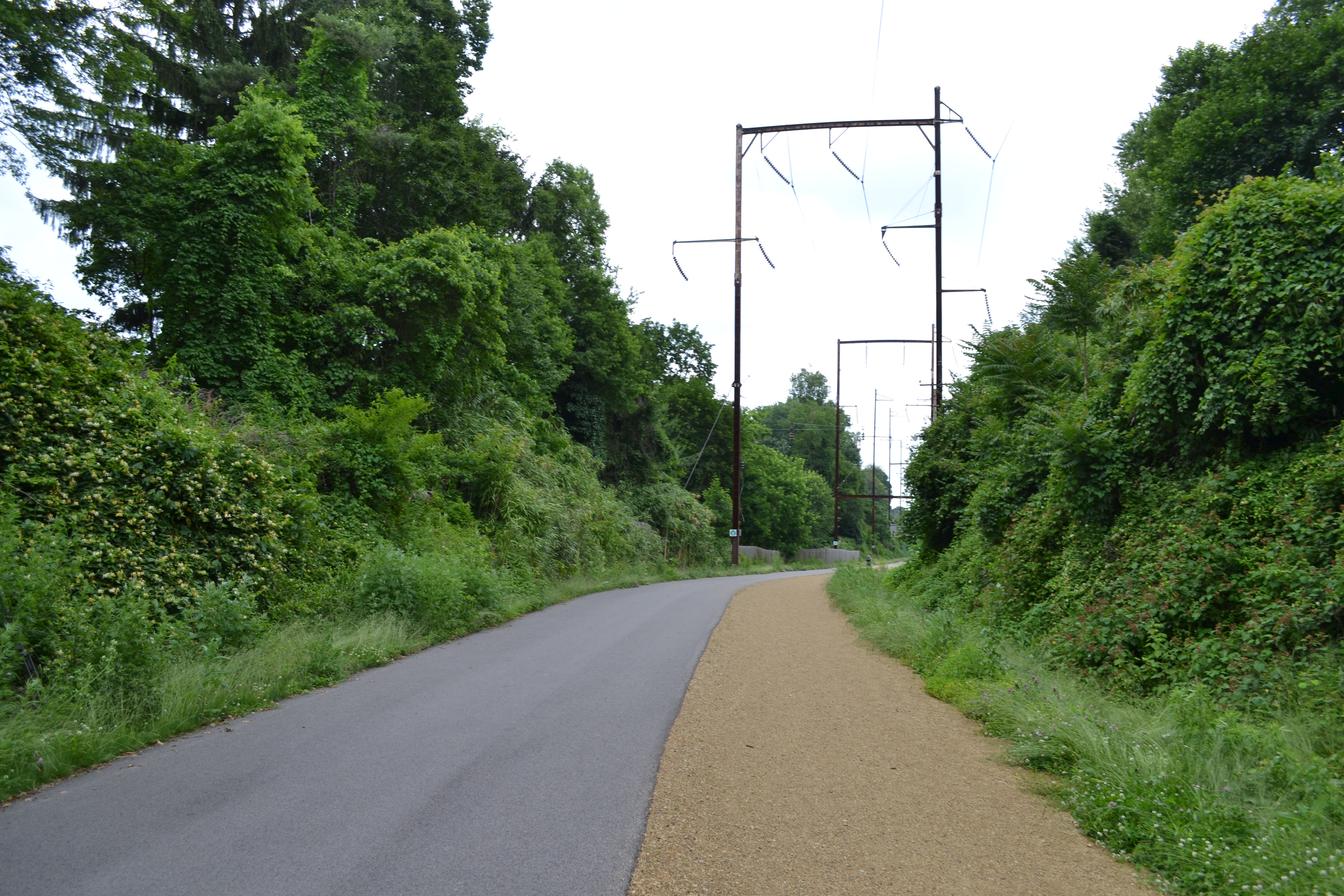 For much of the Cynwyd Heritage Trail, the paved and dirt portions run side by side