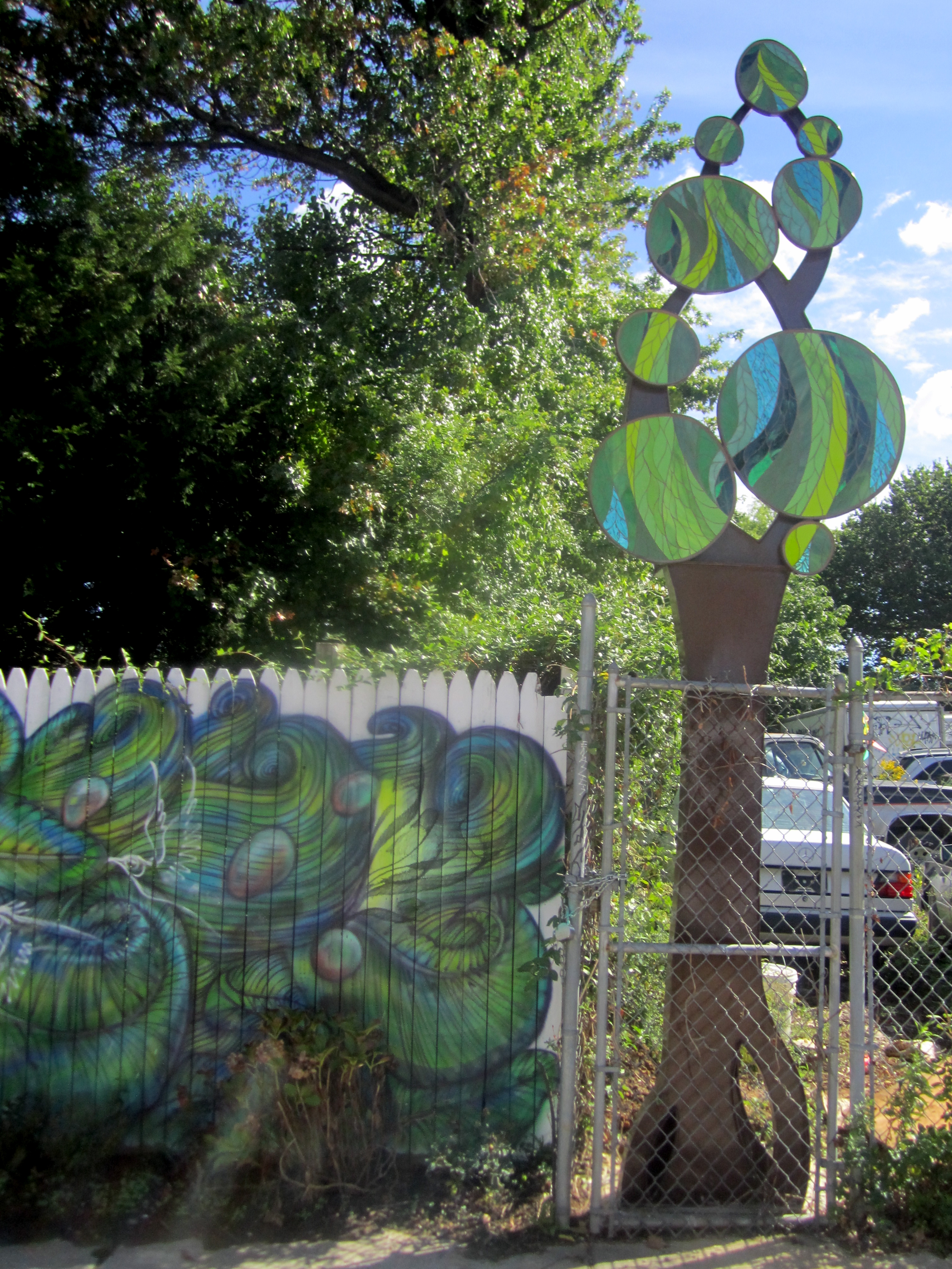 Philadelphia metal artists Emilie Ledieu and Bill Capizolli created the metal and glass Tree of Life on 40th Street