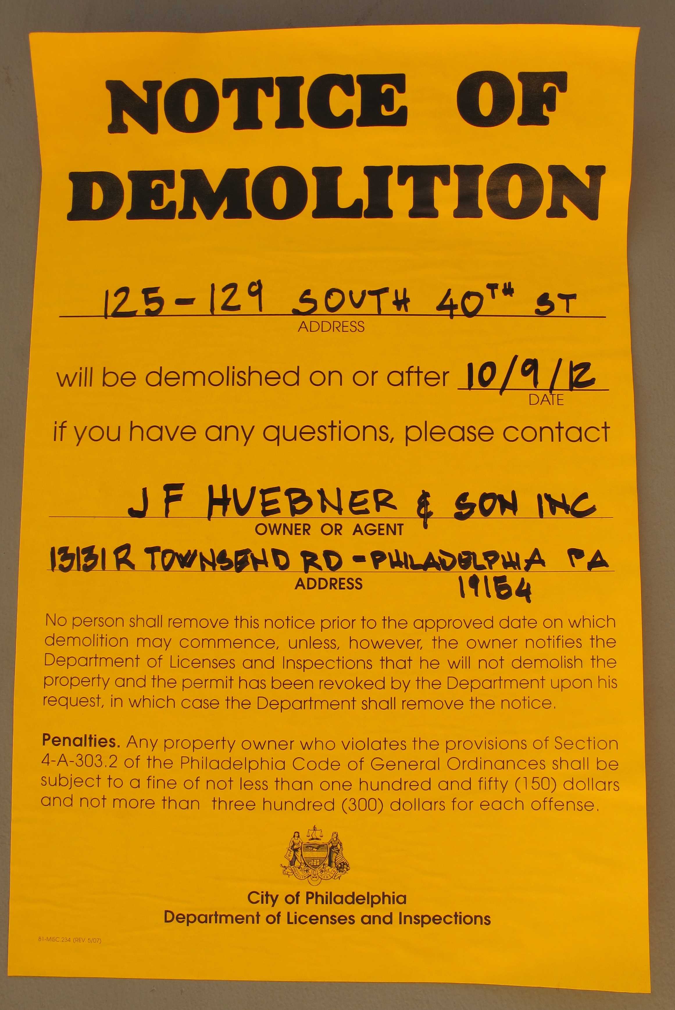 Demolition notice: 40th Street Methodist Episcopal Church