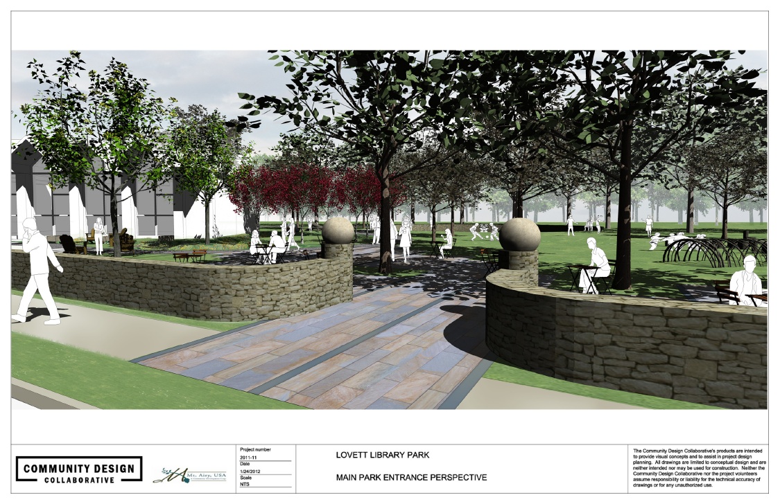 Rendering of Lovett Memorial Library park. | Community Design Collaborative